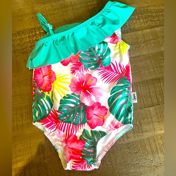 NWOT Baby Girl One Shoulder Hawaiian Bathing Suit - Picture 1 of 3